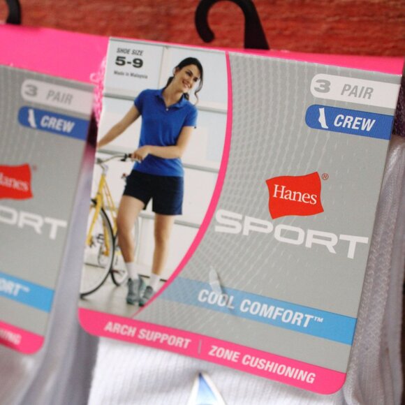 Hanes Sport Women’s Crew Socks 5-9 Cool Comfort Arch Support 3-Pair Lot of 2 - Picture 3 of 6
